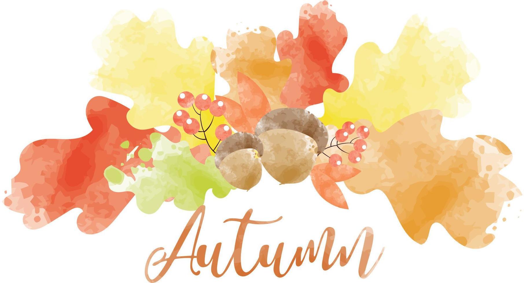 Autumn oak leaves watercolor with acorn. autumn collection for decoration, background, card illustration hand-drawing vector