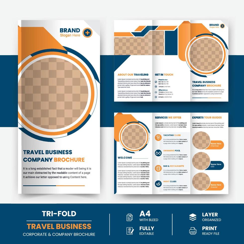 Trifold Travel Brochure Template, Travel business  agency trifold brochure annual cover page design vector