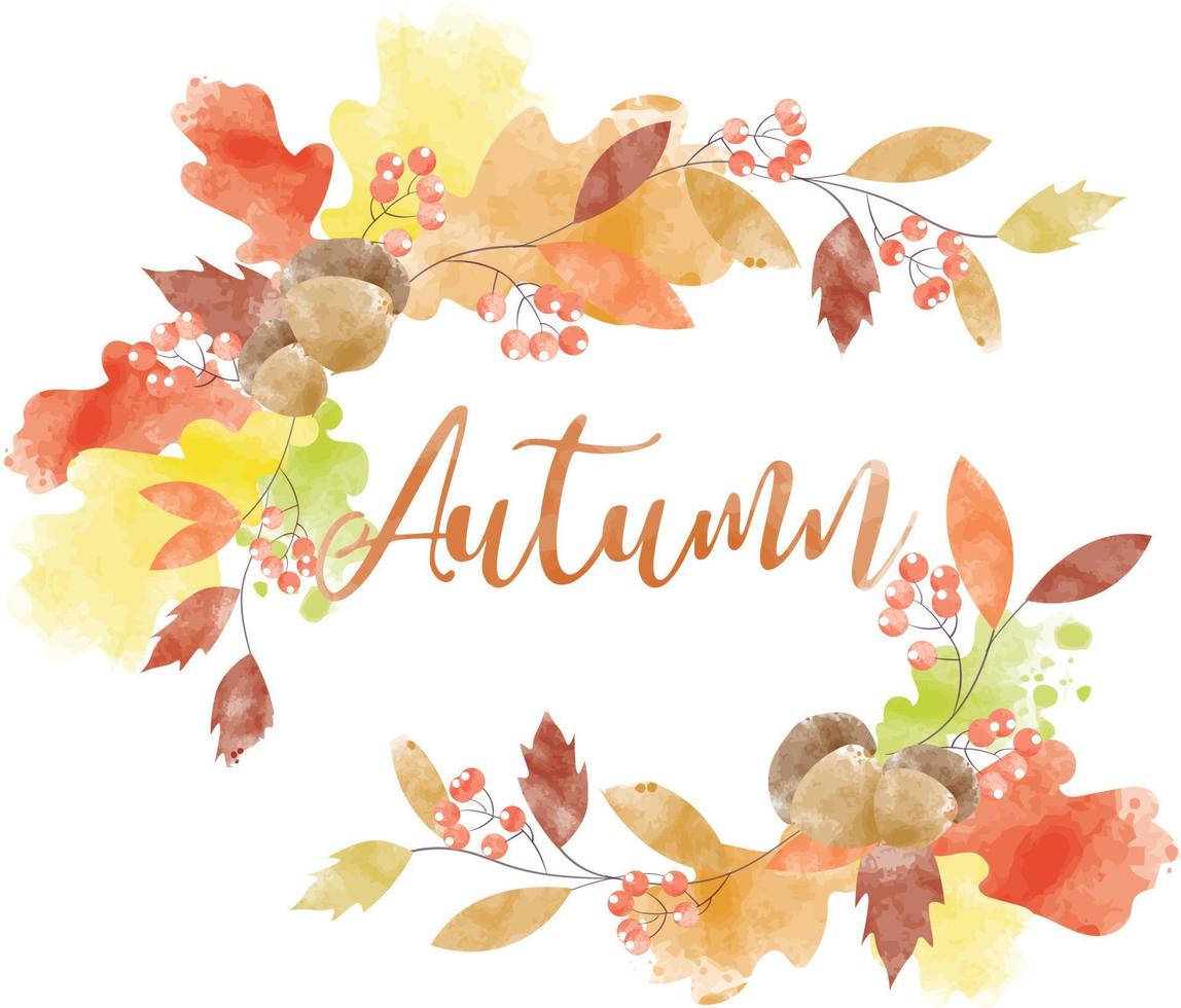 Watercolor abstract background autumn frame collection with seasonal leaves. Hand-painted watercolor natural art, perfect for your designed header, banner, web, wall, cards, etc. vector