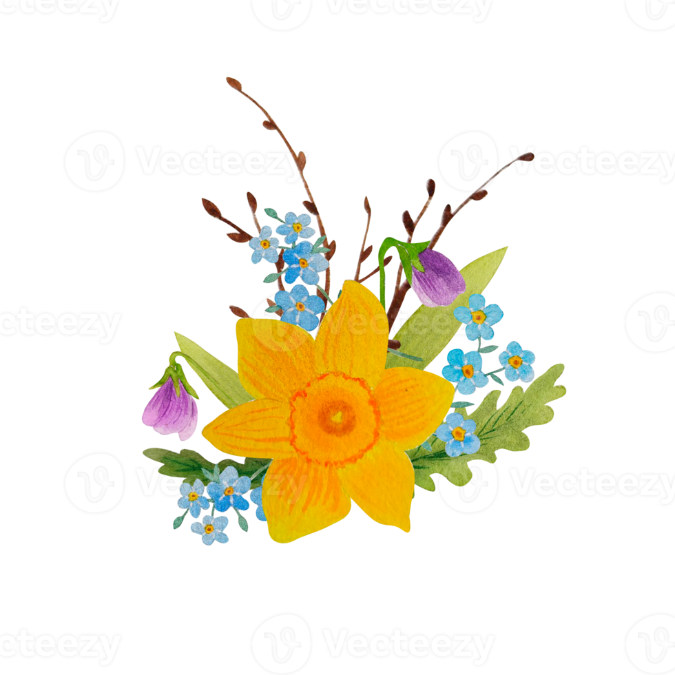 Watercolor spring flowers bouquet png