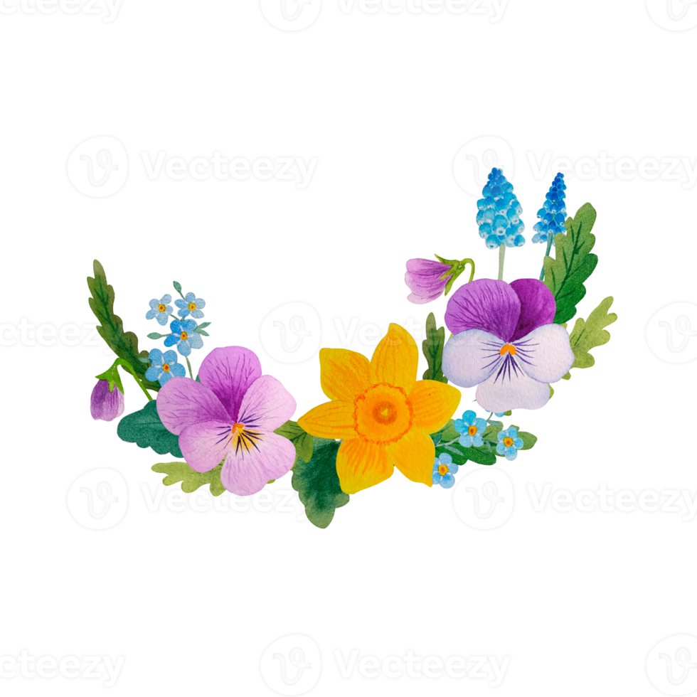 Watercolor spring flowers bouquet png