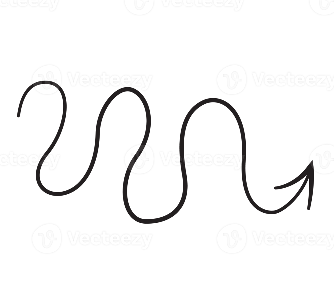 Strichzeichnungspfeil mit schwarzer dünner Linie. png mit transparentem Hintergrund.