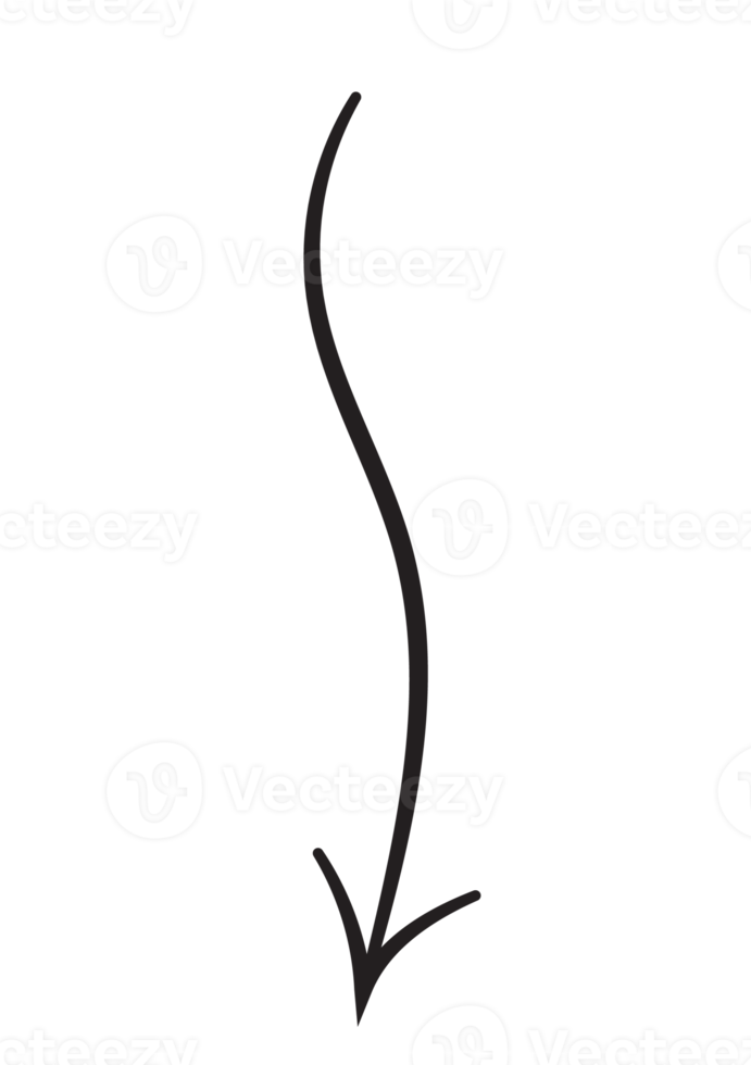 Strichzeichnungspfeil mit schwarzer dünner Linie. png mit transparentem Hintergrund.
