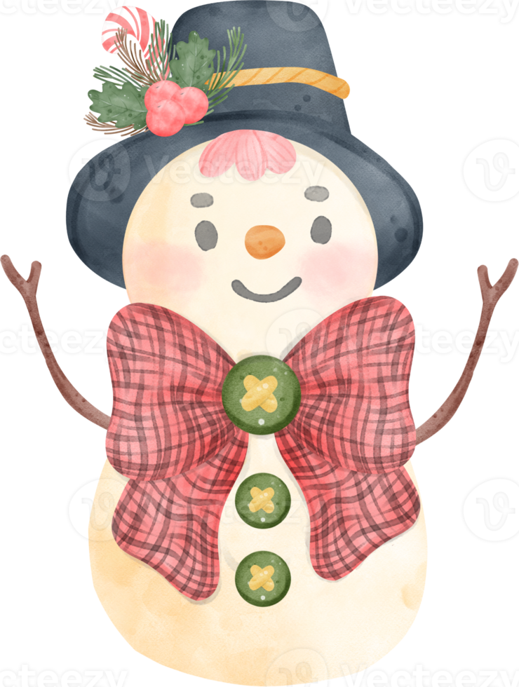 ilustración de acuarela de muñeco de nieve de navidad png