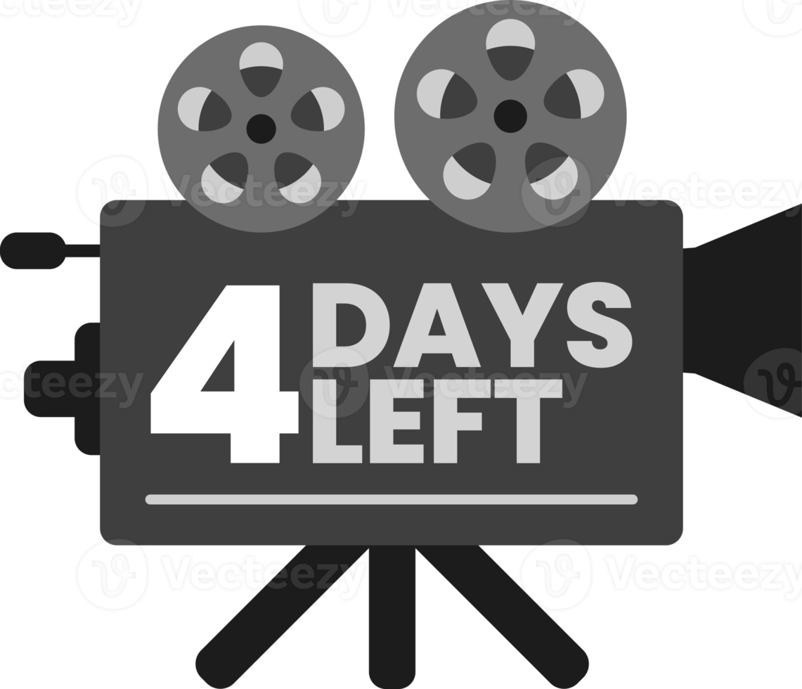 4 days left release date countdown on monochrome old classic movie film projector icon png