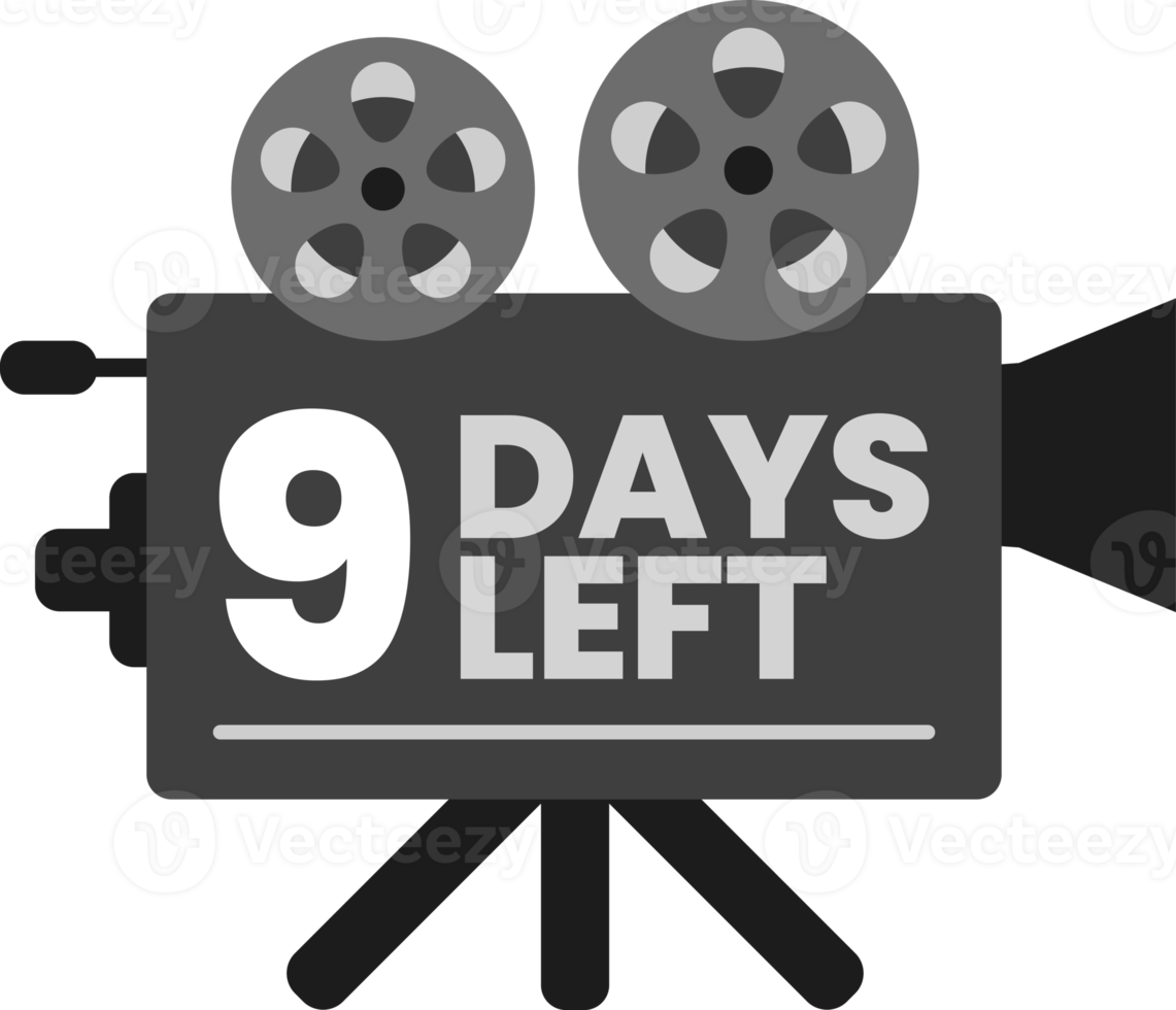 9 days left release countdown on monochrome old classic movie film projector icon png