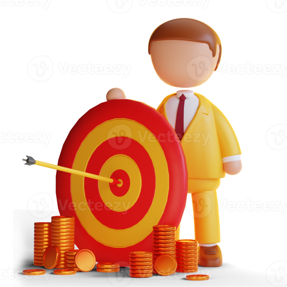 3d character of business man with target png