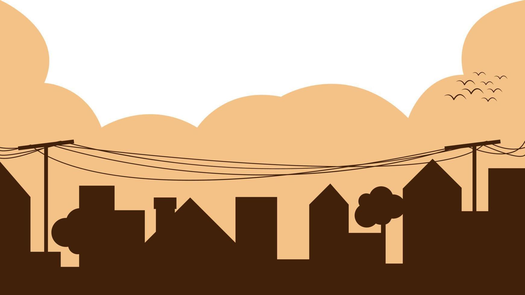 residential silhouette background in the afternoon seen hanging poles and cables vector