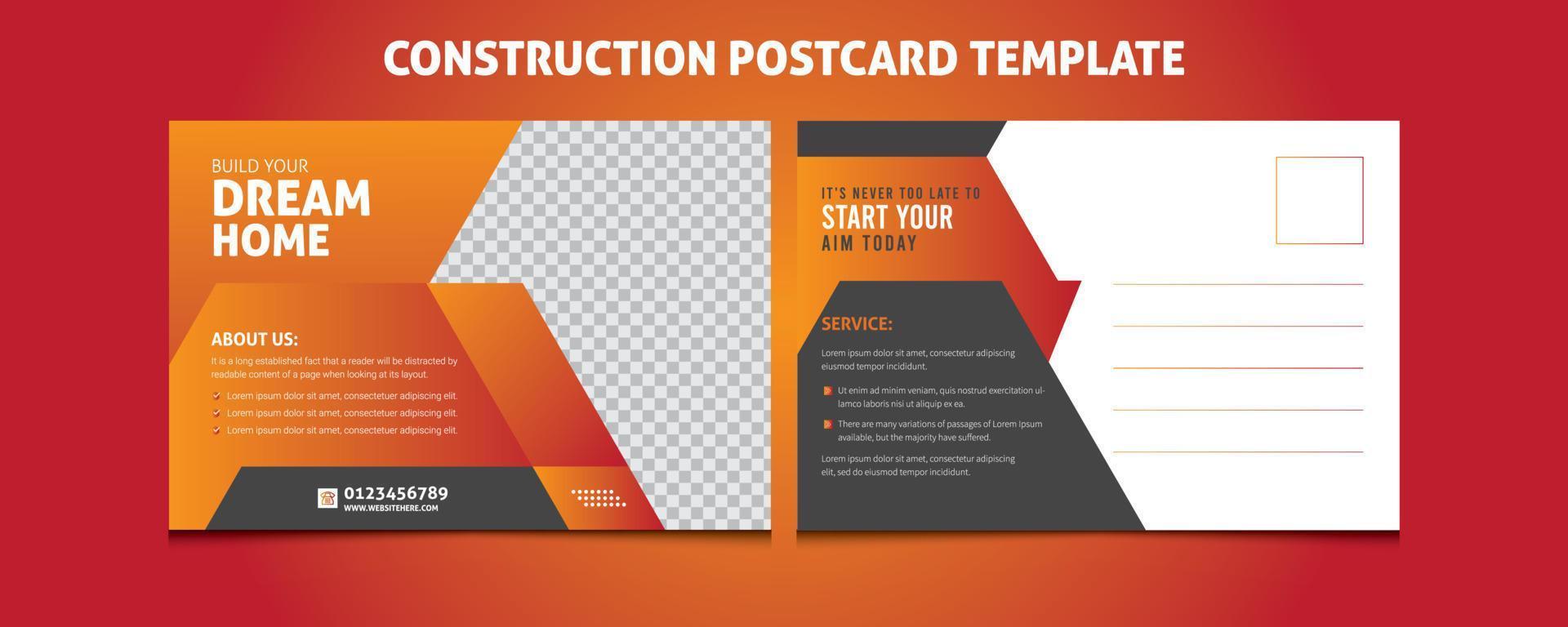 Construction Postcard Template, Corporate Card, Sports Postcard Template, Vector Template, Professional Business Postcard Design, Event Card Design, Invitation Design, Direct Mail EDDM Template.