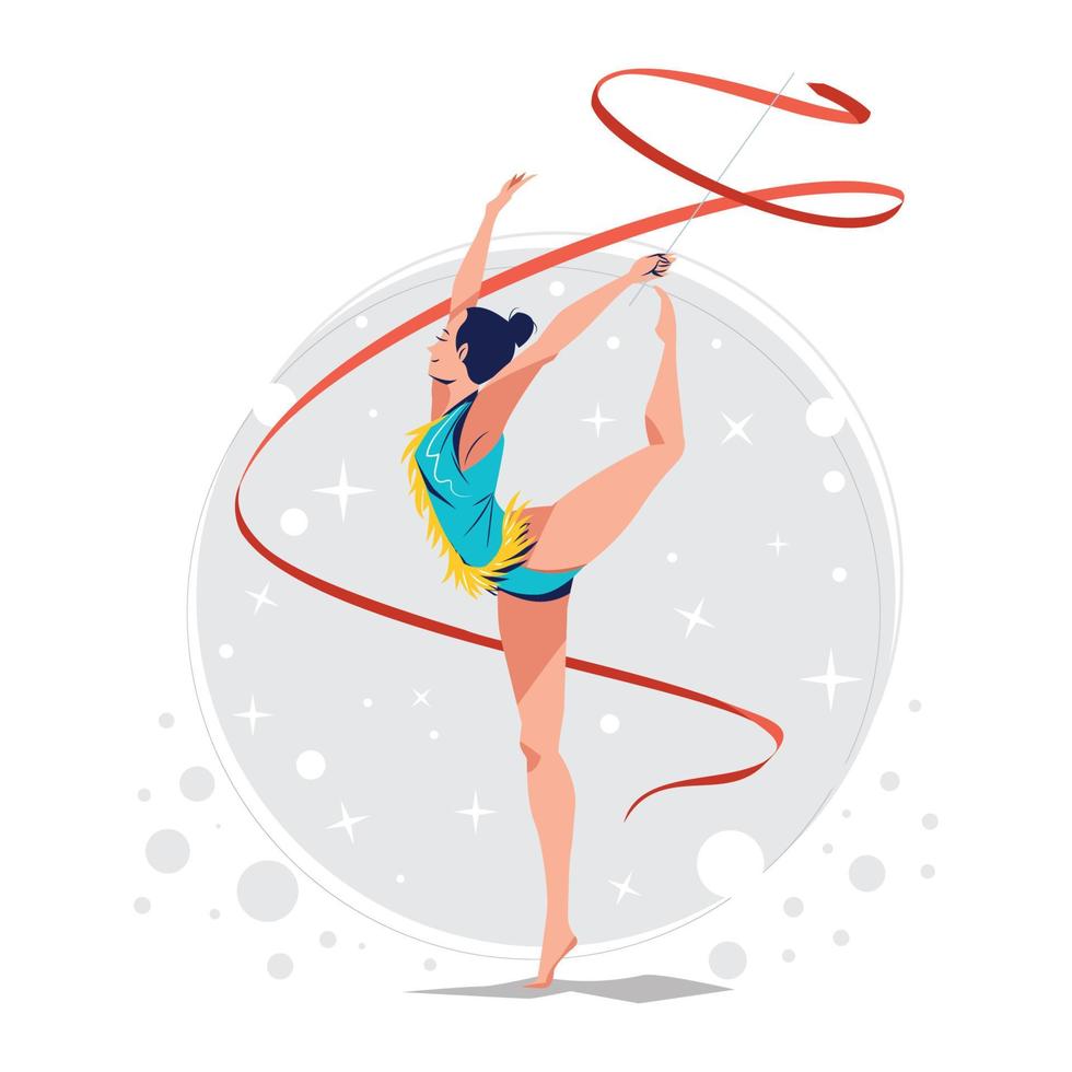 Rhythmic Gymnastics Dancing with Ribbon Concept vector