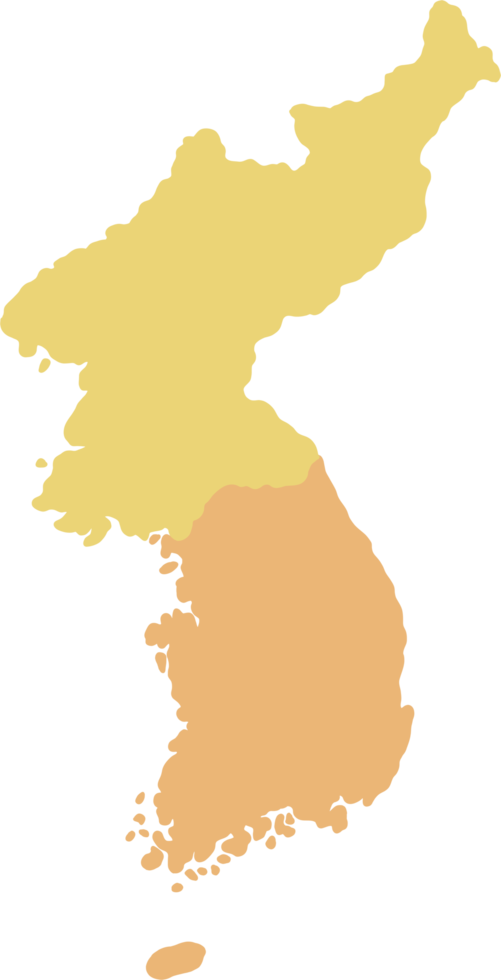 doodle freehand drawing of north and south Korea map. png