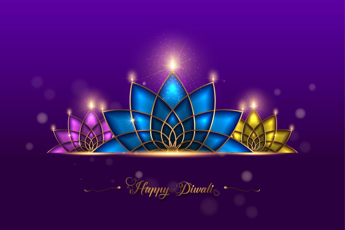 Happy Diwali Festival of Lights India Celebration colorful template. Graphic banner design of Indian Lotus Diya Oil Lamps, Modern Design in vibrant colors. Vector art style, gradient color background