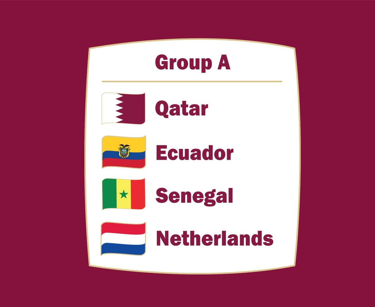 Netherlands Qatar Ecuador And Senegal Flag Ribbon Countries Group A Symbol Design football Final Vector Football Teams Illustration