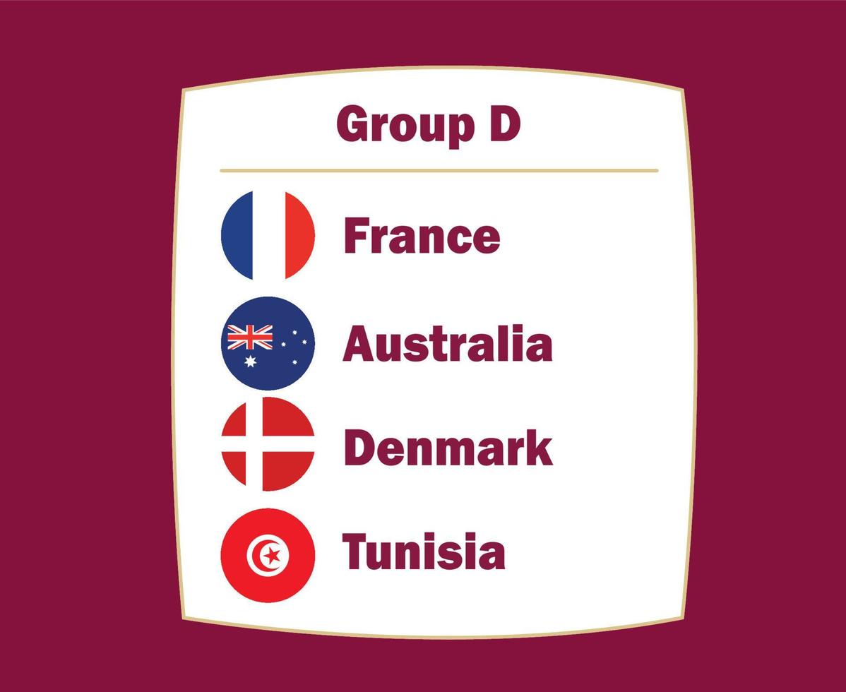 francia danemark australia y túnez bandera emblema países grupo d símbolo diseño fútbol final vector fútbol equipos ilustración