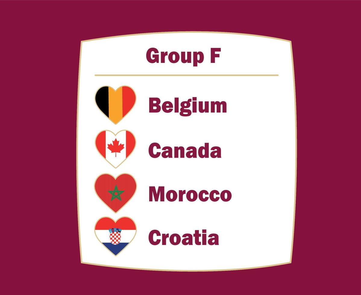 bélgica canadá croacia y marruecos bandera corazón países grupo f símbolo diseño fútbol final vector fútbol equipos ilustración