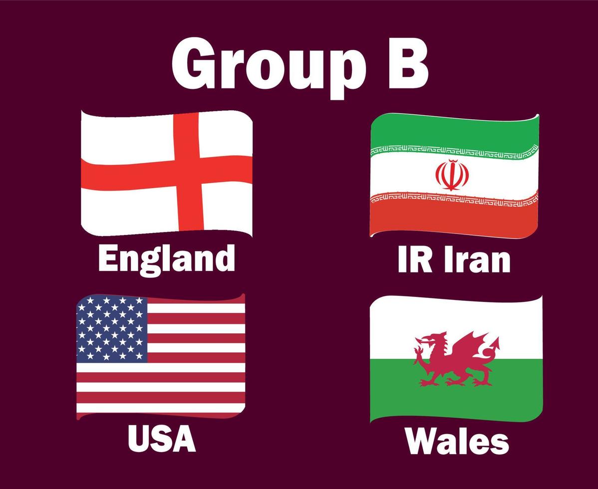 United States England Wales And Iran Flag Ribbon Group B With Countries Names Symbol Design football Final Vector Countries Football Teams Illustration