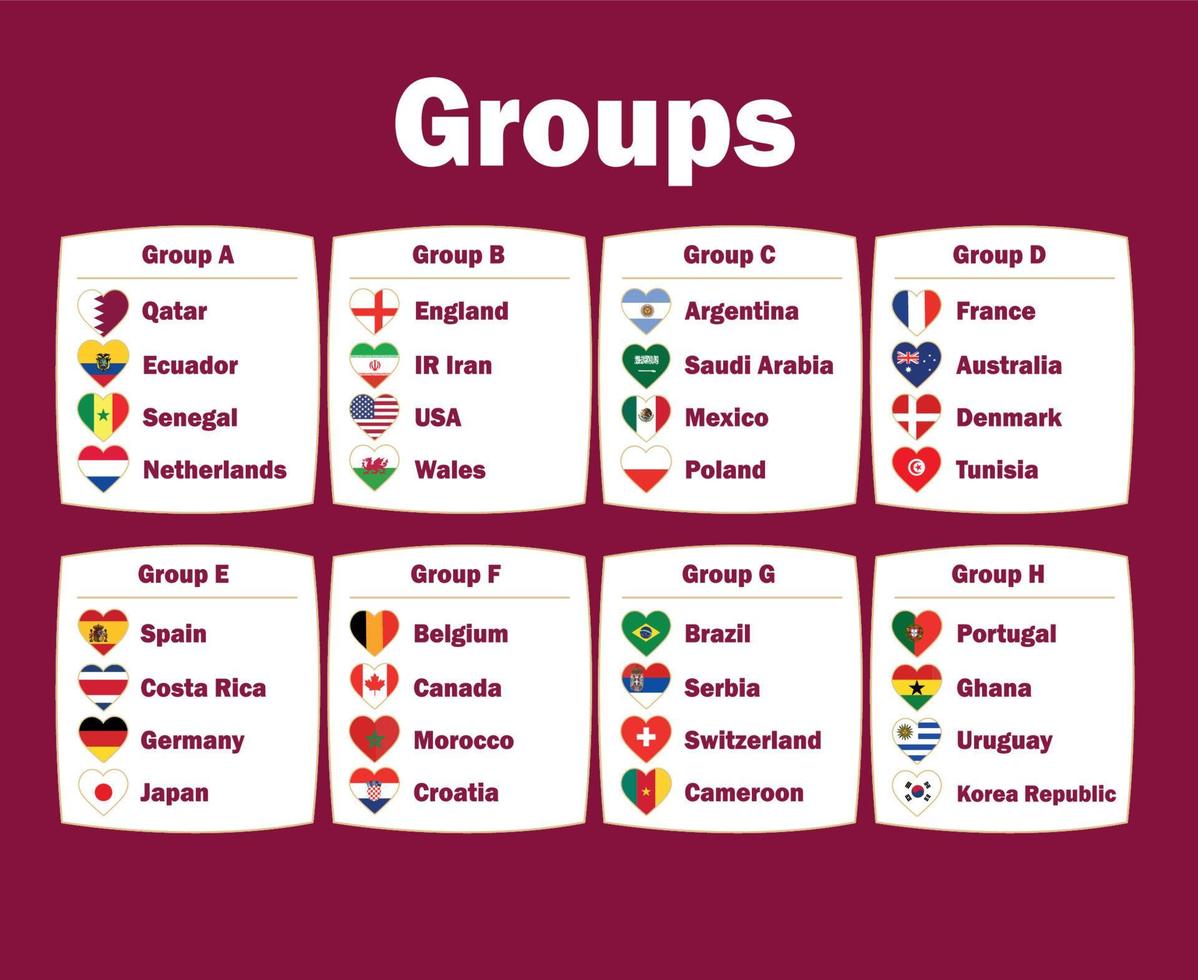 32 países bandera corazón grupos símbolo diseño fútbol final vector países fútbol equipos ilustración