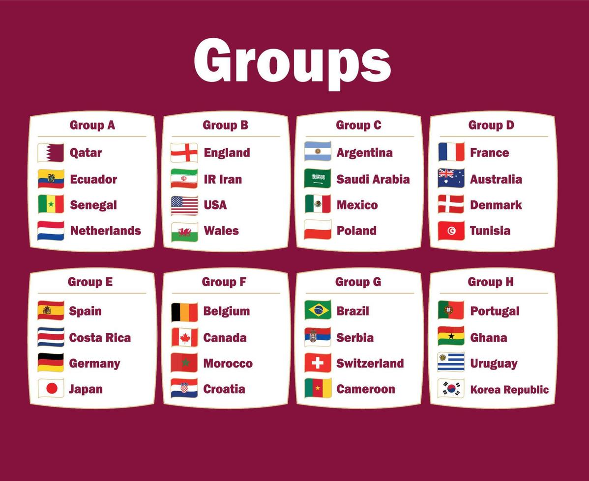 32 países bandera cinta grupos símbolo diseño fútbol final vector países fútbol equipos ilustración