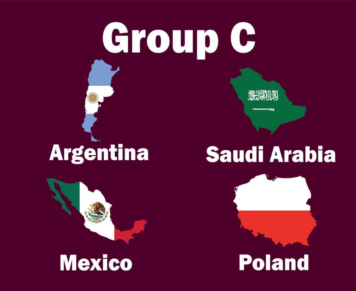 Argentina Poland Mexico And Saudi Arabia Map Flag Group C With Countries Names Symbol Design football Final Vector Countries Football Teams Illustration