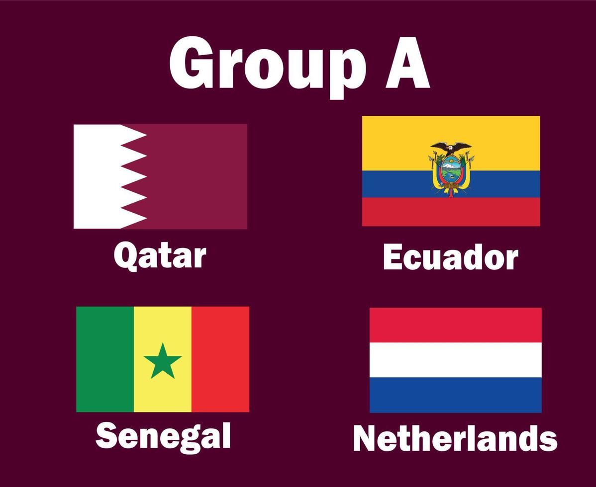 Netherlands Qatar Ecuador And Senegal Emblem Flag Group A With Countries Names Symbol Design football Final Vector Countries Football Teams Illustration