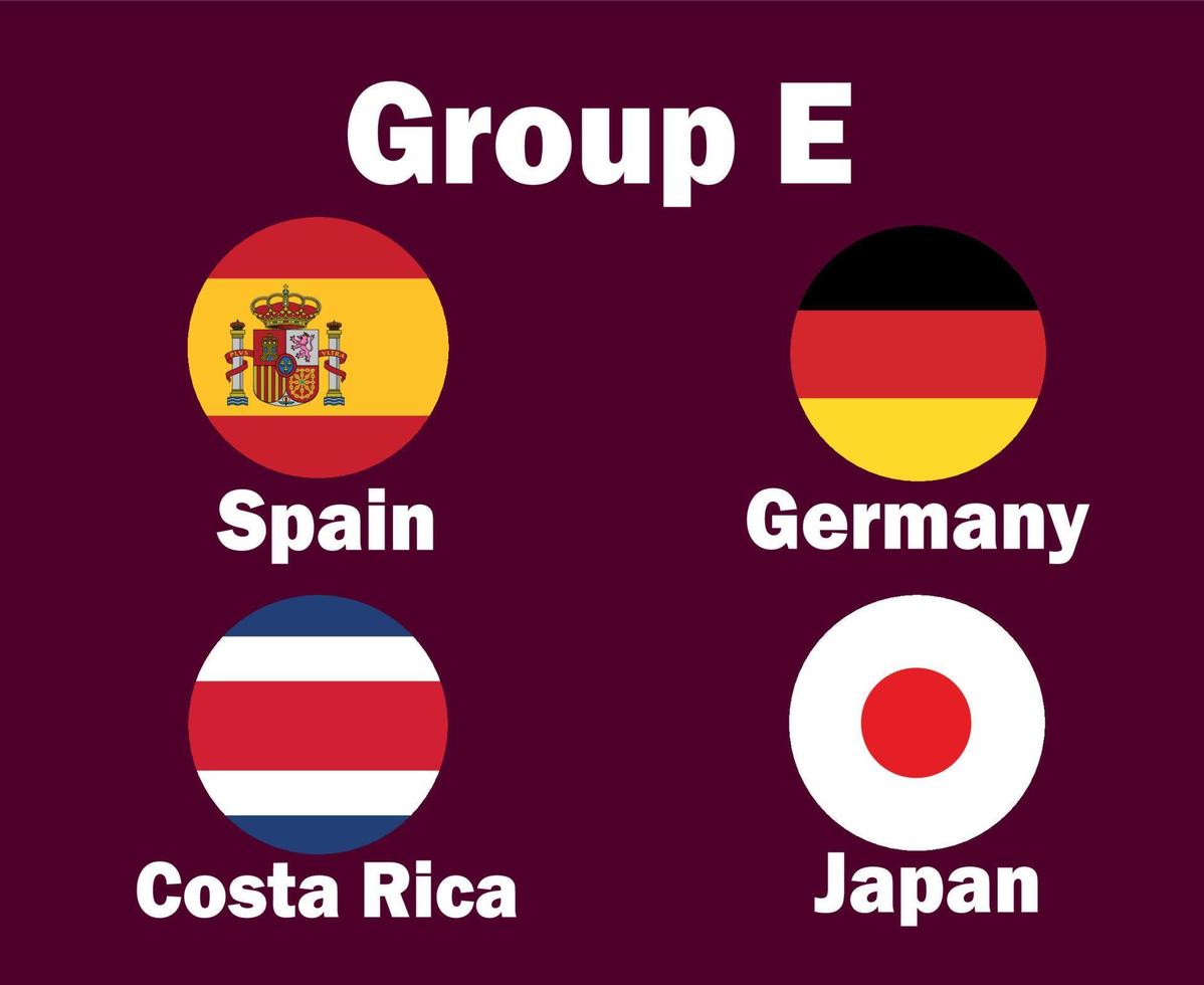 alemania españa japón y costa rica bandera emblema grupo e con países nombres símbolo diseño fútbol final vector países equipos de fútbol ilustración