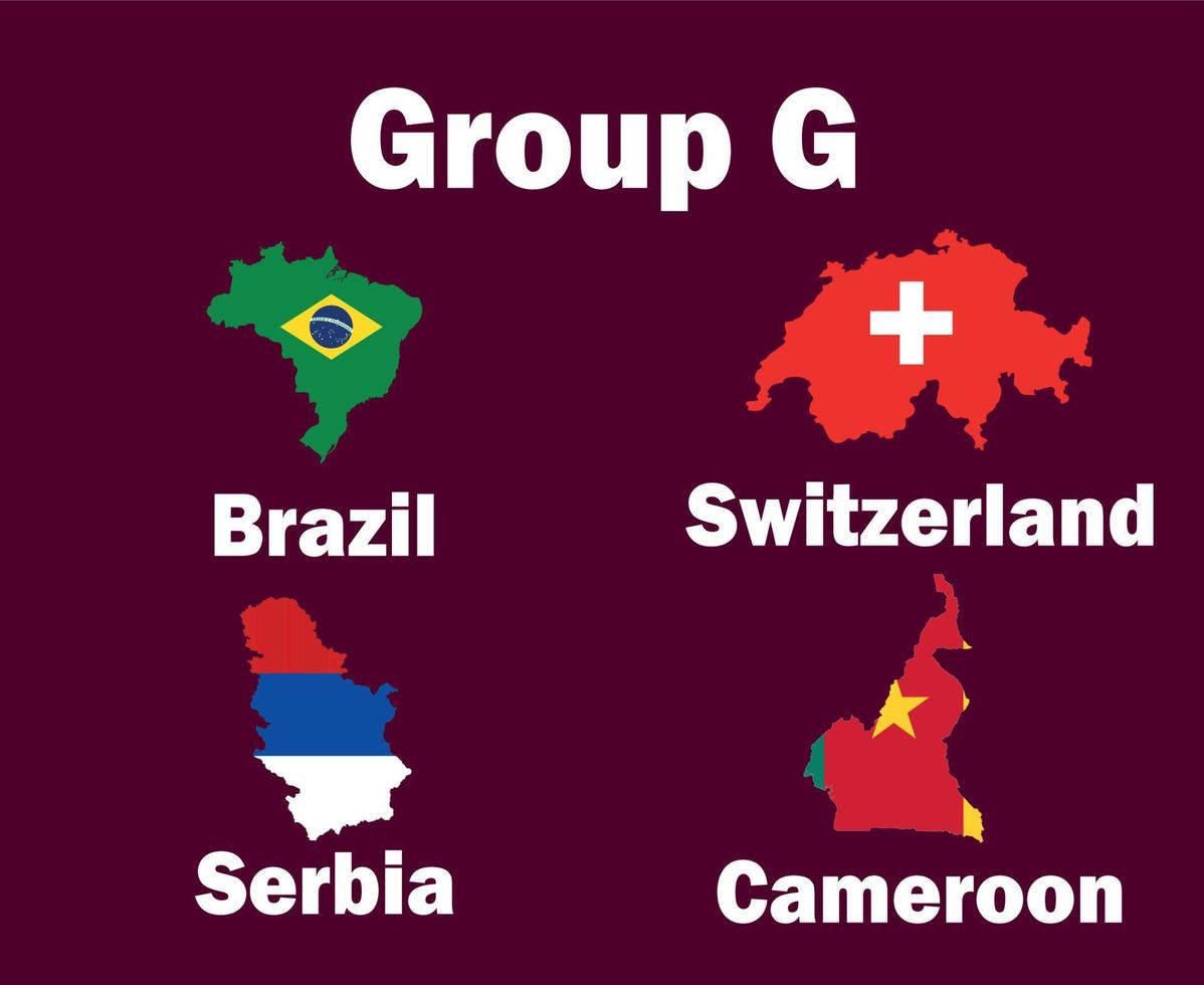 Switzerland Brazil Serbia And Cameroon Map Flag Group G With Countries Names Symbol Design football Final Vector Countries Football Teams Illustration