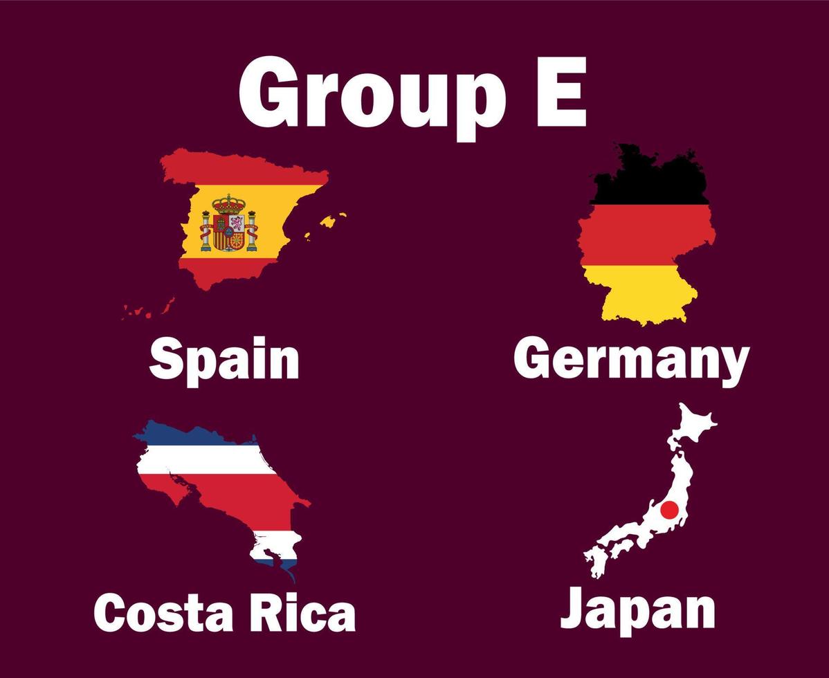 alemania españa japón y costa rica mapa bandera grupo e con países nombres símbolo diseño fútbol final vector países fútbol equipos ilustración