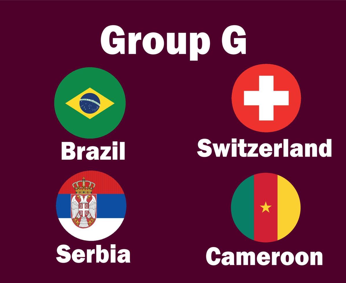 Switzerland Brazil Serbia And Cameroon Flag Emblem Group G With Countries Names Symbol Design football Final Vector Countries Football Teams Illustration