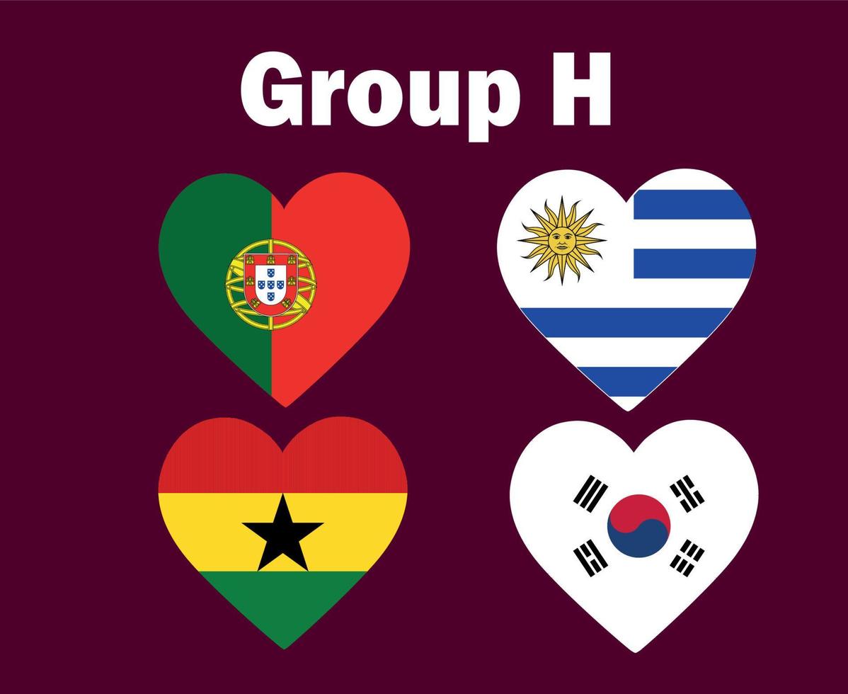 Portugal South Korea Uruguay And Ghana Flag Heart Group H Symbol Design football Final Vector Countries Football Teams Illustration