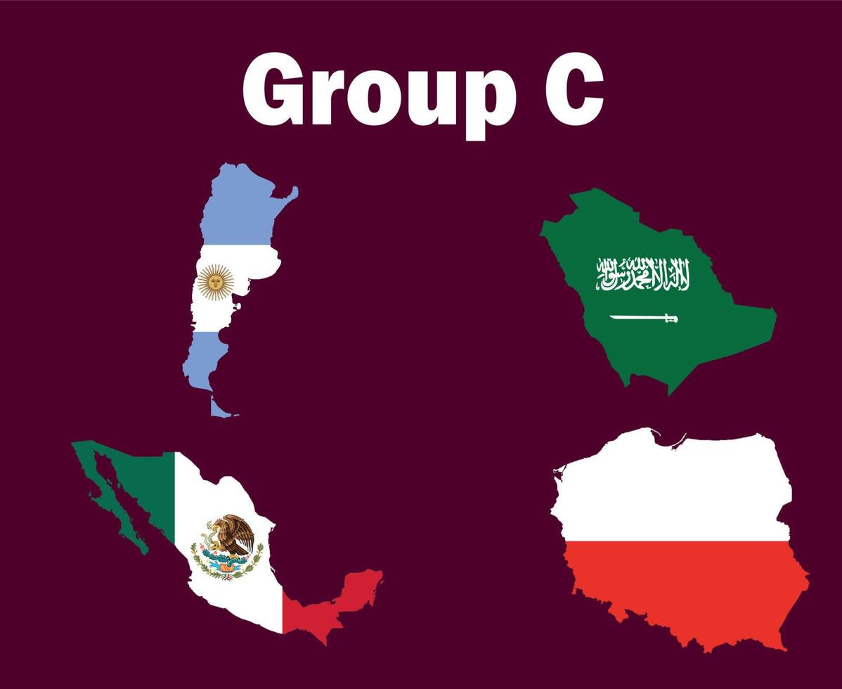 argentina polonia méxico y arabia saudita mapa bandera grupo c diseño de símbolo fútbol final vector países equipos de fútbol ilustración