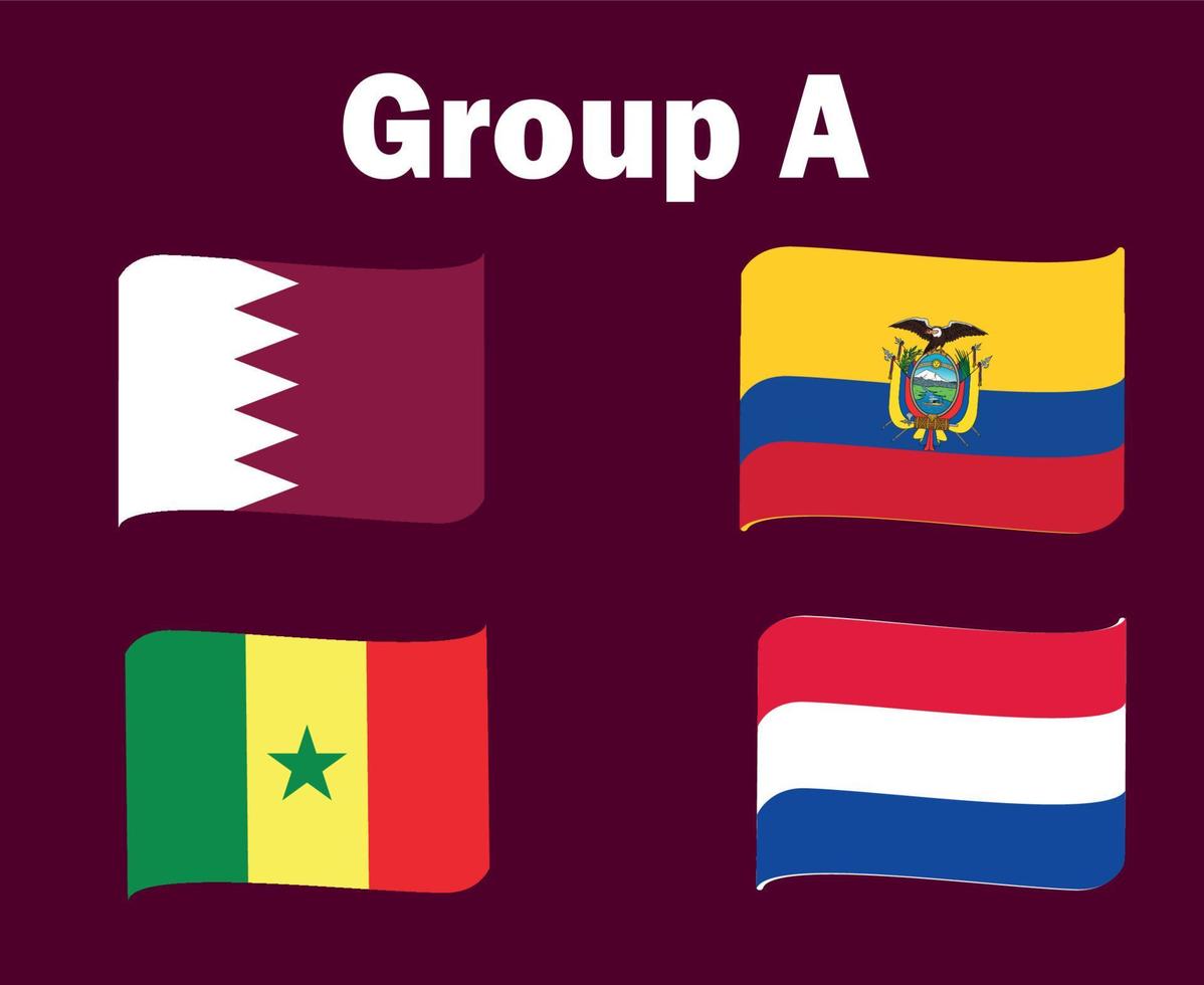 Netherlands Qatar Ecuador And Senegal Flag Ribbon Group A Symbol Design football Final Vector Countries Football Teams Illustration