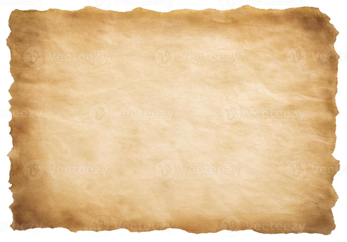 old parchment paper sheet vintage aged or texture isolated on white background photo