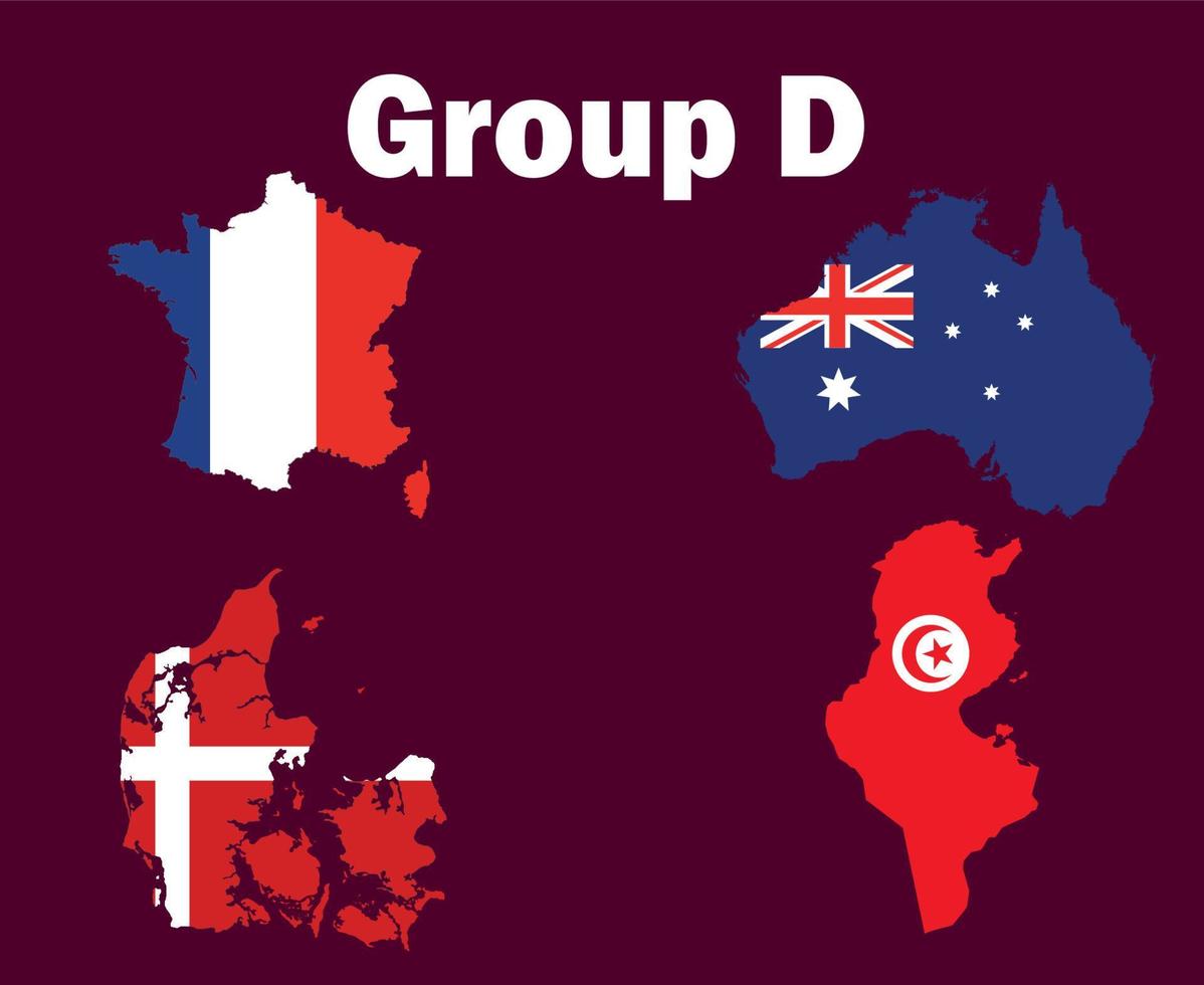 France Danemark Australia And Tunisia Map Flag Group D Symbol Design football Final Vector Countries Football Teams Illustration