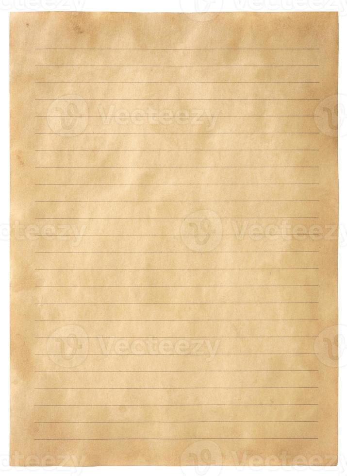 old parchment paper sheet vintage aged or texture isolated on white background photo