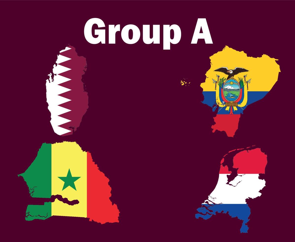 Netherlands Qatar Ecuador And Senegal Map Flag Group A Symbol Design football Final Vector Countries Football Teams Illustration