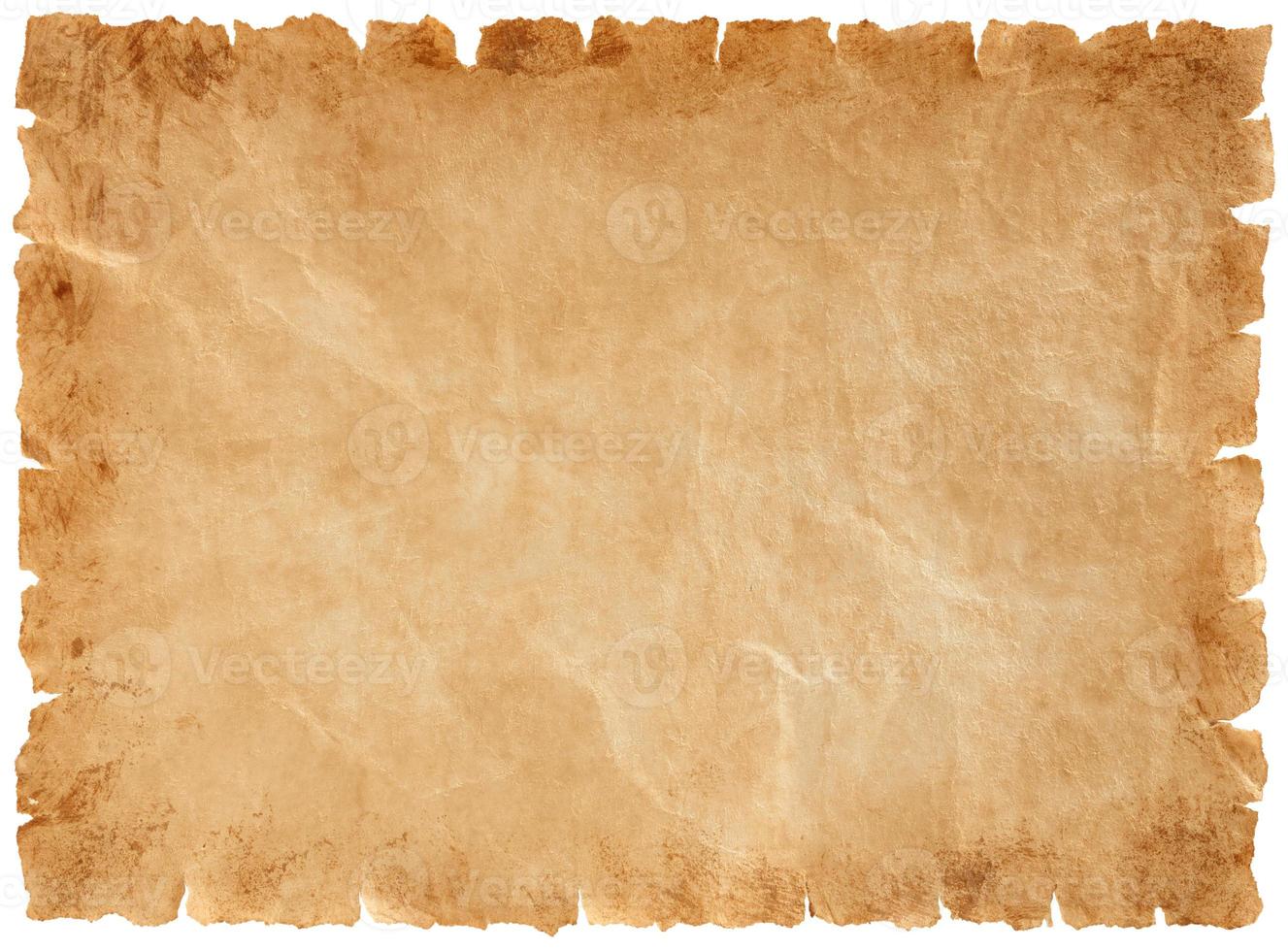 old parchment paper sheet vintage aged or texture isolated on white background photo