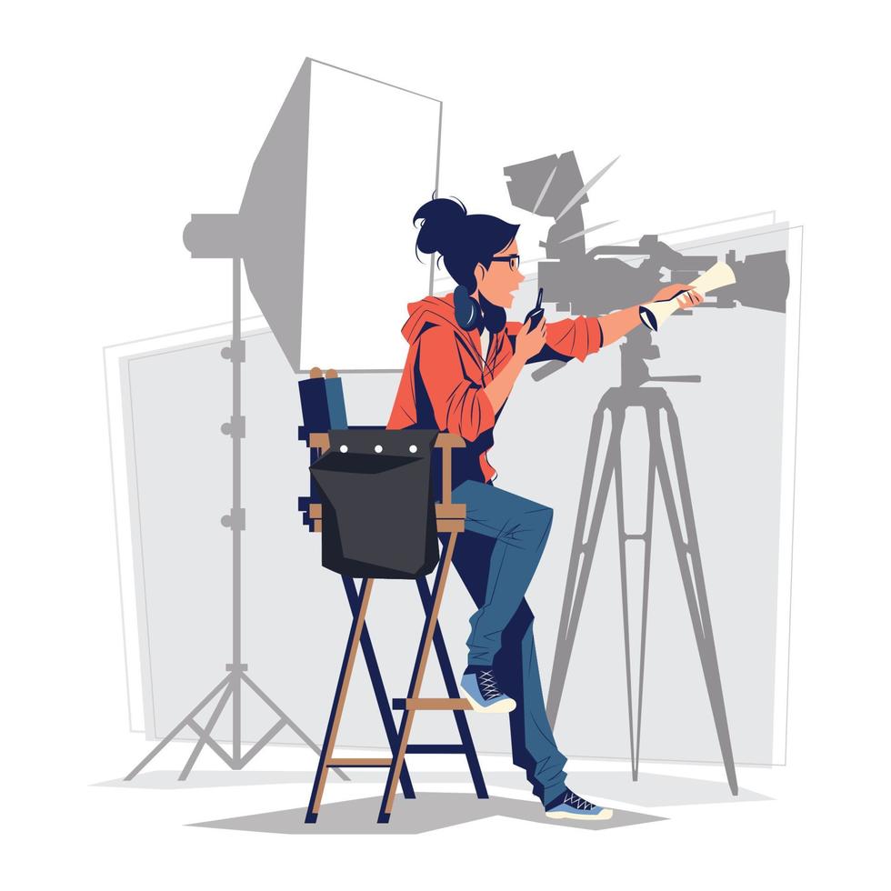 Female Film Director Working on a Movie Set Concept vector