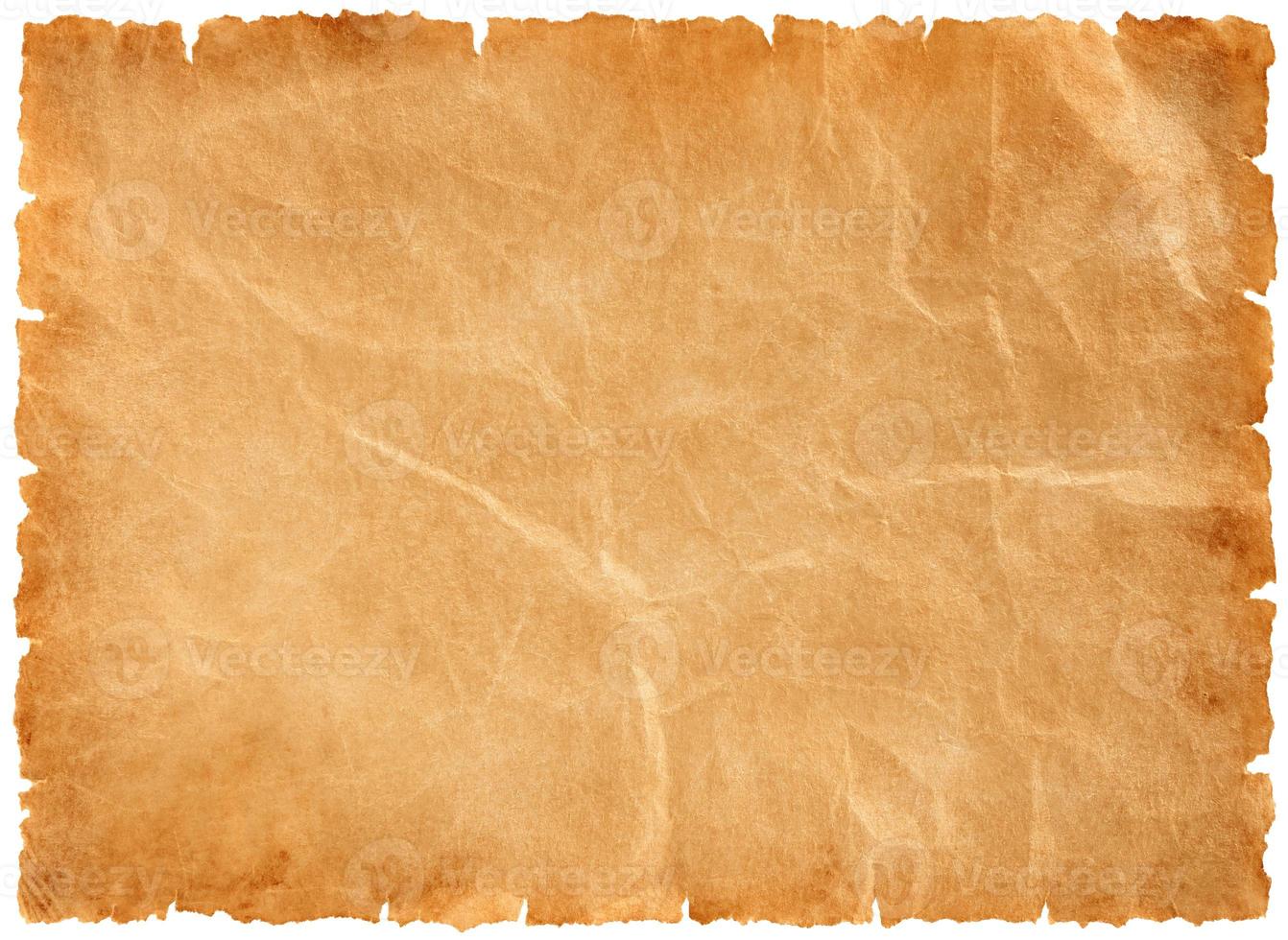 old parchment paper sheet vintage aged or texture isolated on white background photo