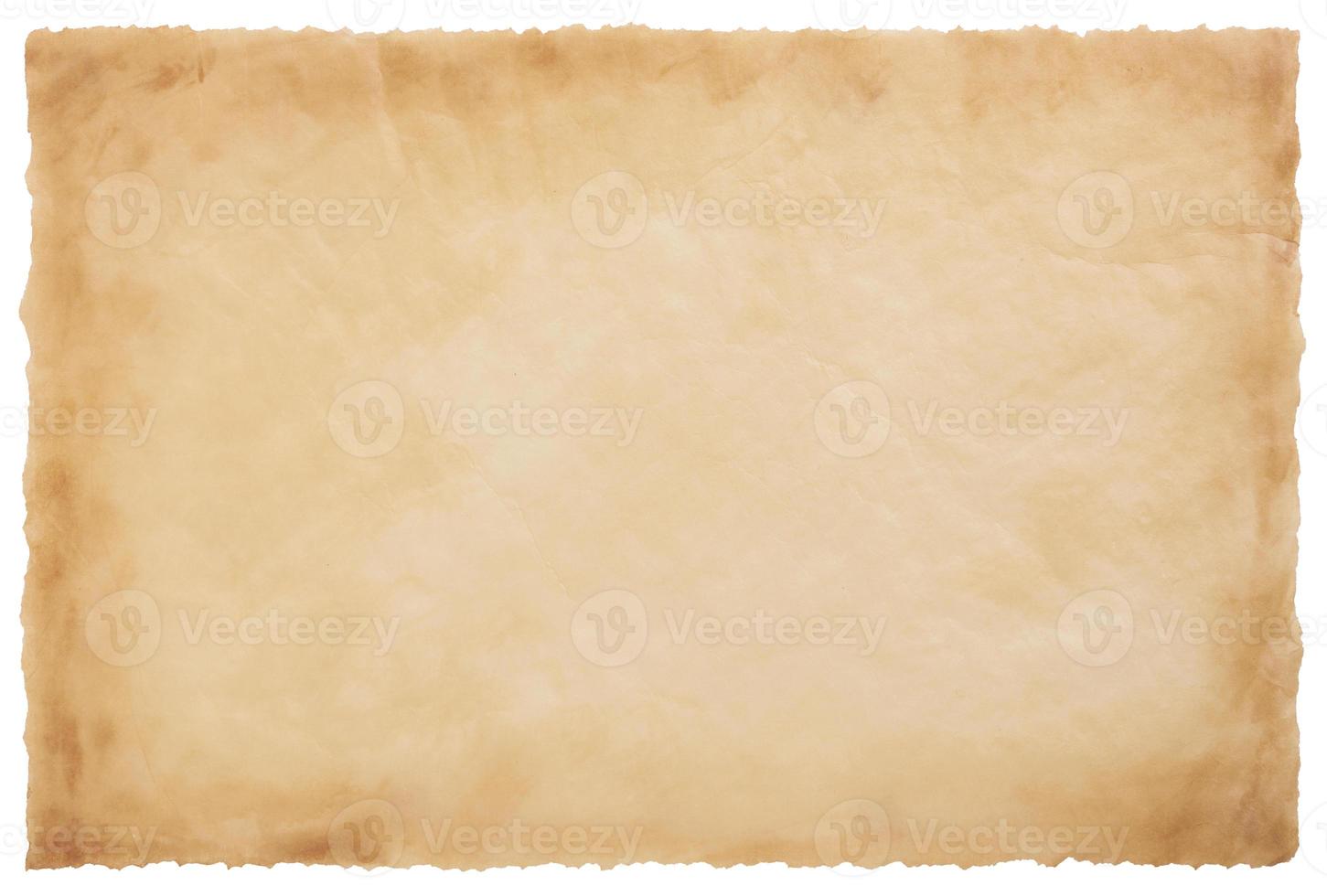 old parchment paper sheet vintage aged or texture isolated on white background photo