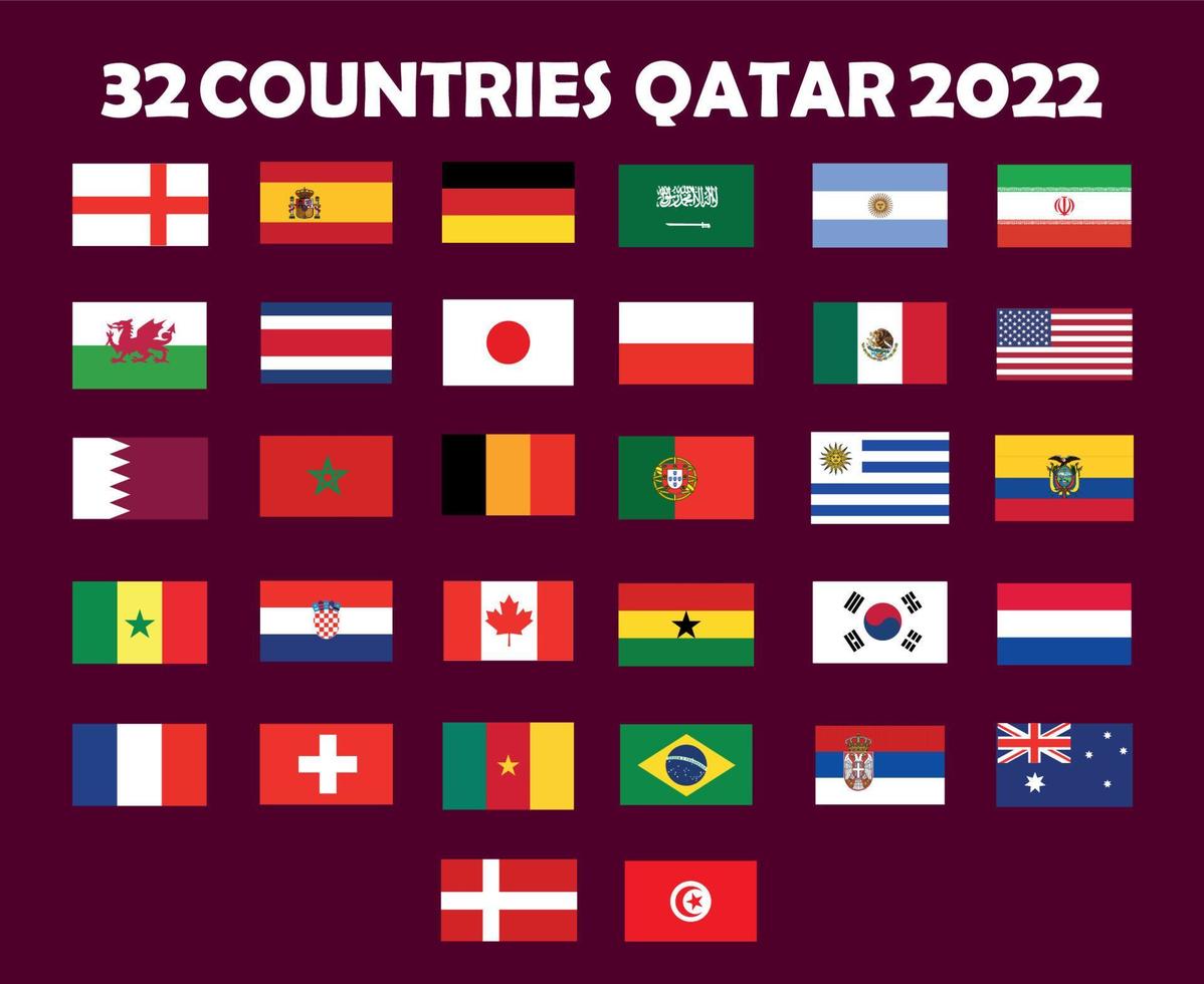 32 países emblema bandera símbolo diseño fútbol final vector países fútbol equipos ilustración