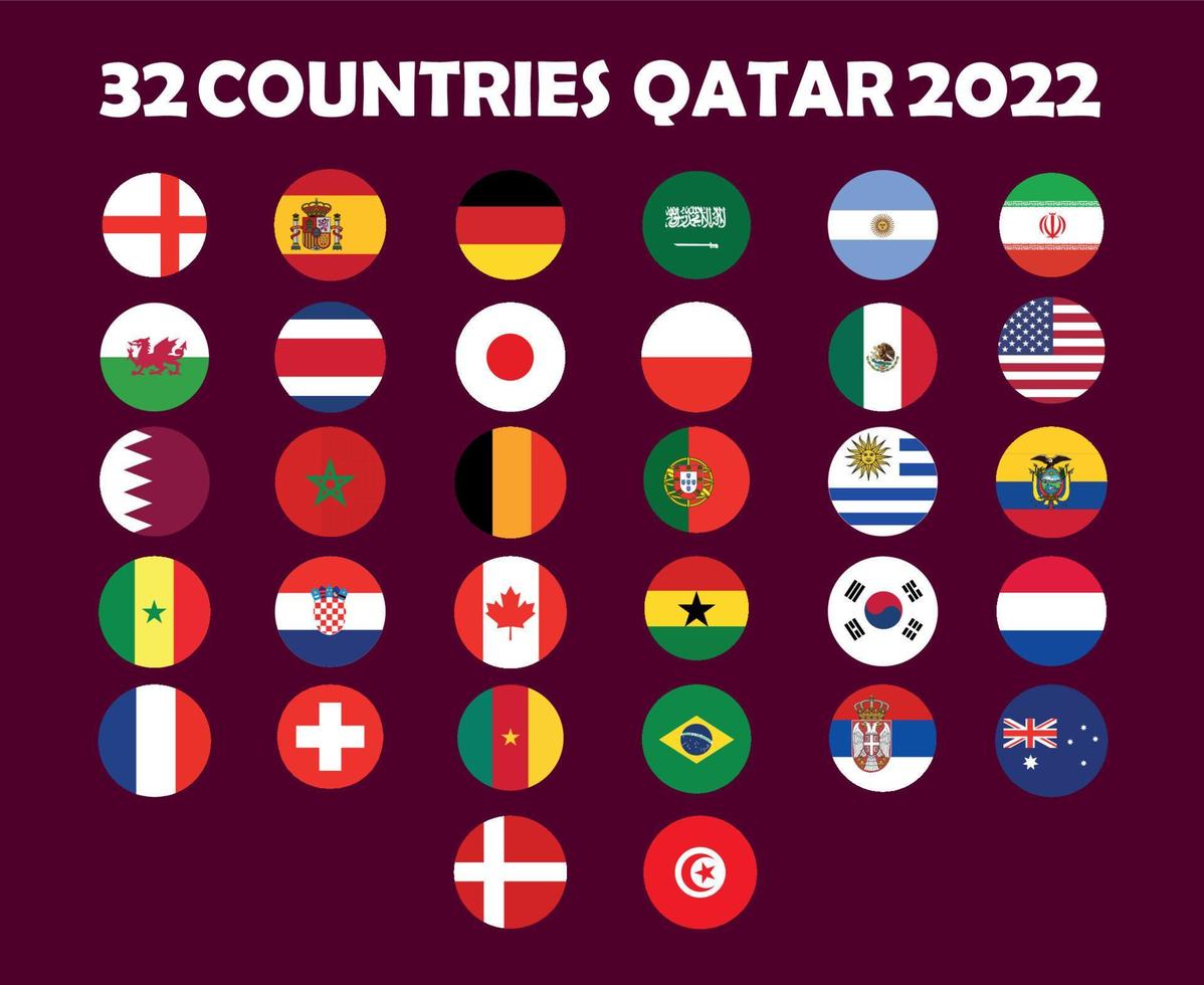 32 Countries Flag Emblem Symbol Design football Final Vector Countries Football Teams Illustration