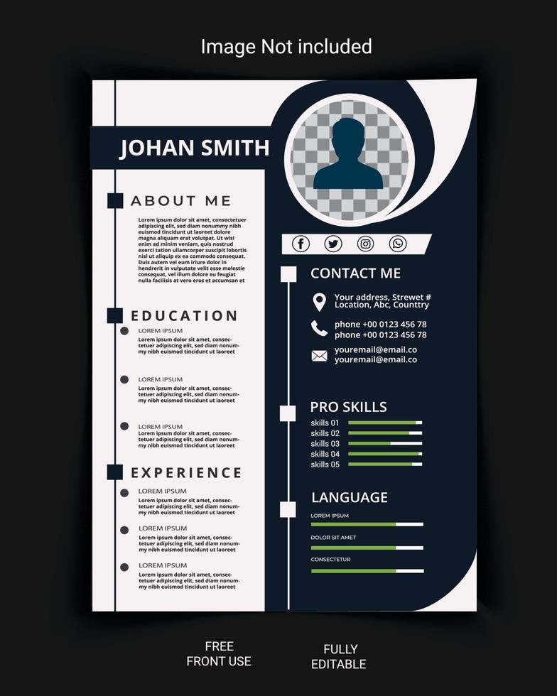 Professional CV resume template design and letterhead black and white cover letter and creative vector