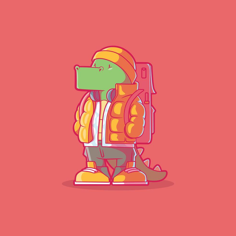 Cool Dino Character vector illustration. Style, clothing, funny design concept.