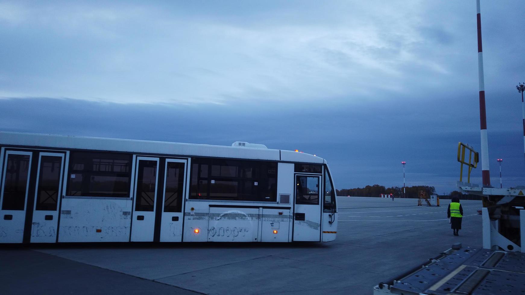 Petropavlovsk-Kamchatsky, Kamchatka - October 4, 2019  Landscape with a view of the bus for passenger transportation photo