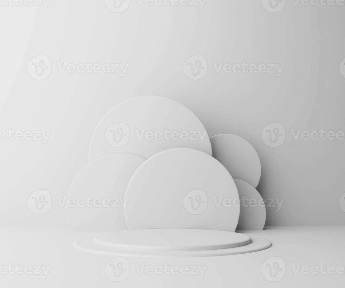 White circle shaped background and an abstract 3D white cylinder pedestal podium photo