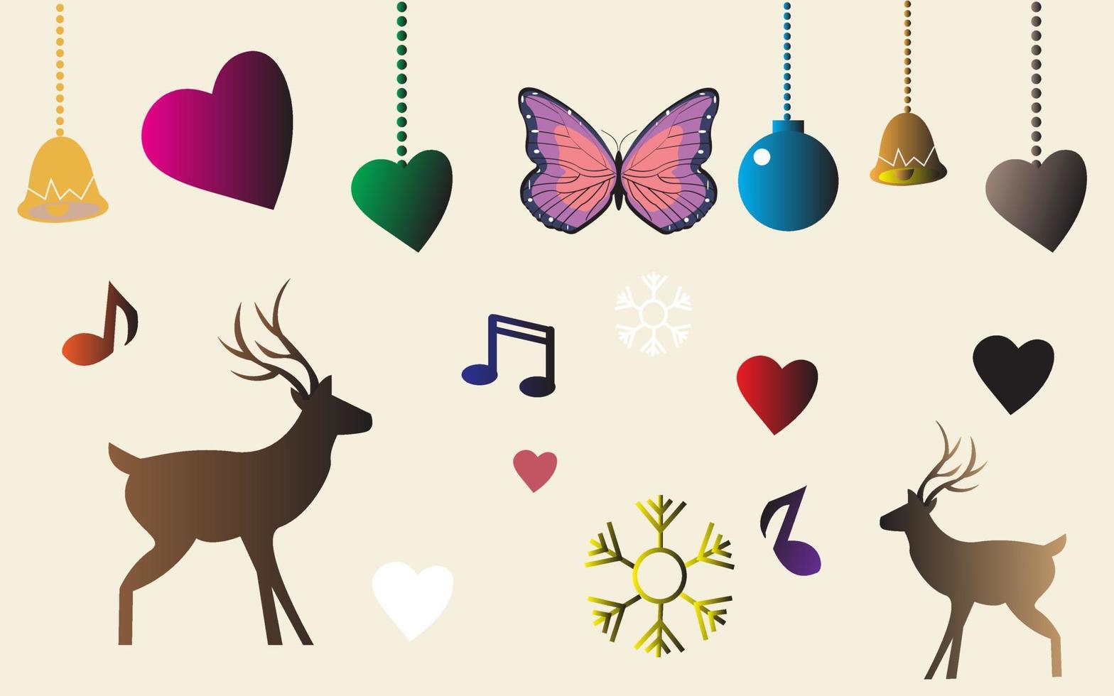 Background set of christmas decorations. vector