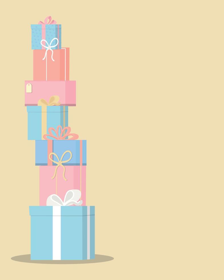 Vertical composition of tower from gifts. vector