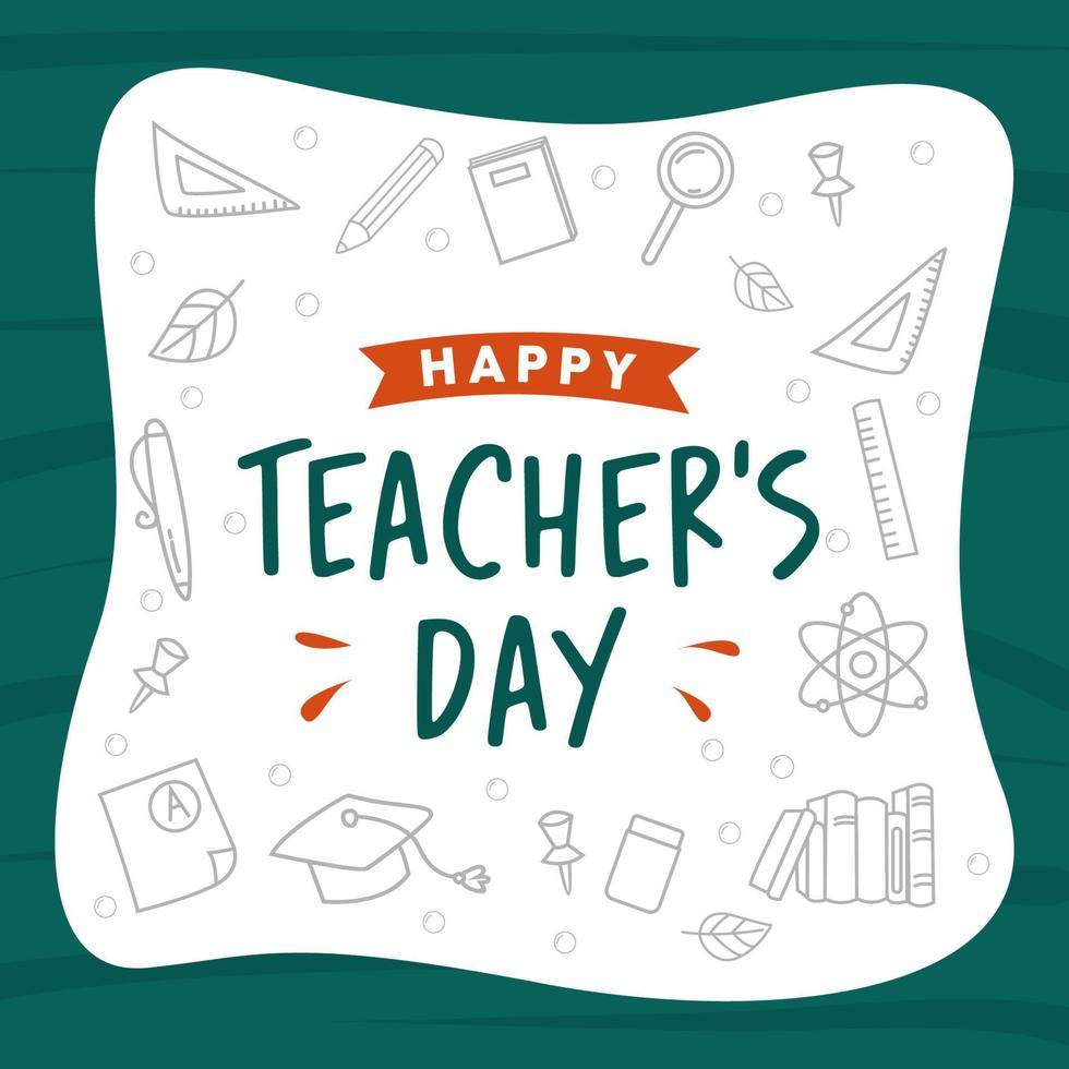 Teacher's day template doodle lineart illustration vector