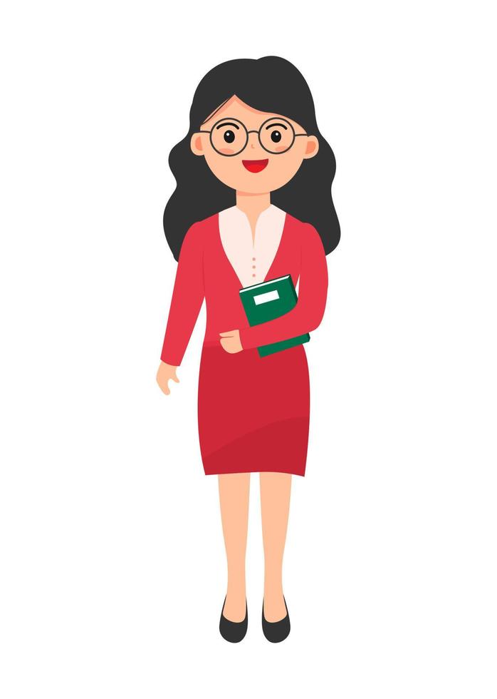 women teacher wearing blazer with book and glasses vector