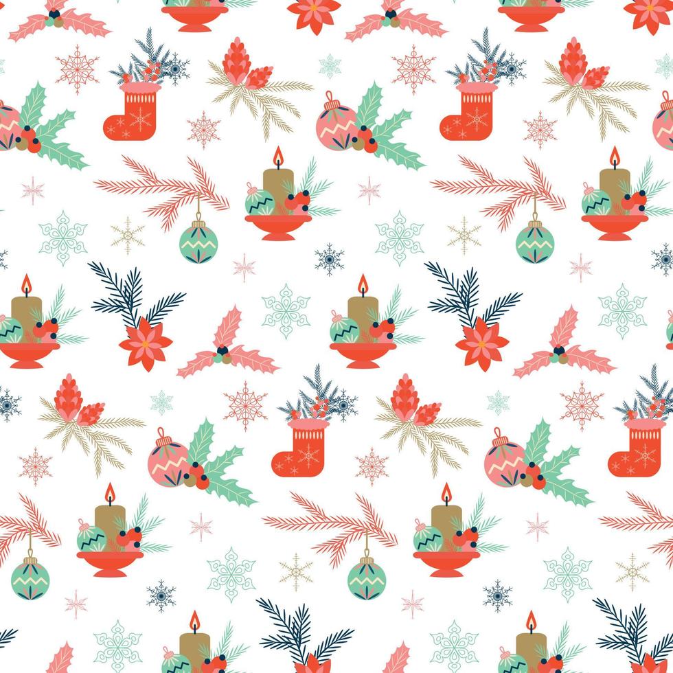 Winter seamless pattern with Christmas decor. vector illustration